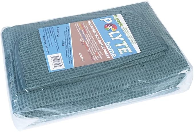 POLYTE Oversize, 60 x 30 in., Quick Dry Lint Free Microfiber Bath Towel Set, 6 Piece (Waffle Weave)