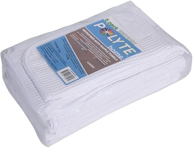 POLYTE Oversize, 60 x 30 in., Quick Dry Lint Free Microfiber Bath Towel Set, 6 Piece (Waffle Weave)