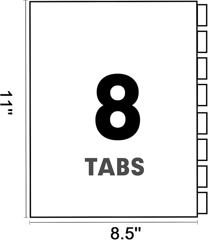 Binder Divider, PANDRI 200 Pack Binder Index Dividers with 8 Insertable Multicolor Big Tabs, Letter Size Paper Binder Divider for School Office Home Business