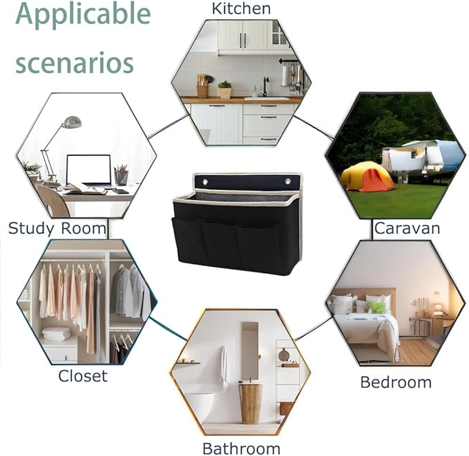 Wall Hanging Organizer Bag/Hanging Baskets with Large Mesh Compartment & 3 Pockets,Over the Door Organizer Space Saving Storage for Bedroom,RV Camper, Closet (Black-1pack)