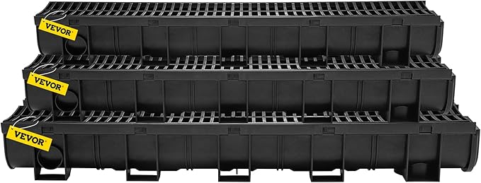 VEVOR Trench Drain System with Plastic Grate, 5.9x5.1-Inch HDPE Channel Drainage for Garden, Driveway - 6 Pack