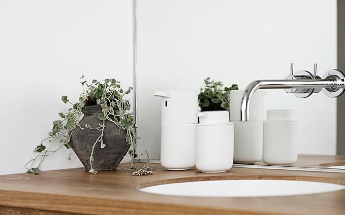 Zone Denmark Ume Shampoo Dispenser in Elegant White - Stylish and Functional Bathroom Accessory - H 5", Dia 3.3", 8 oz