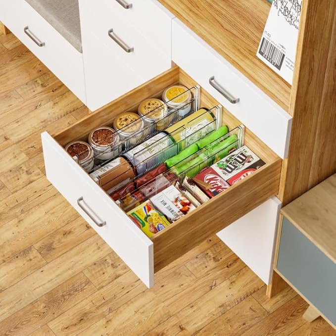 Yieach 8 Pack 6 Inch Tall Acrylic Drawer Divider for Clothes-Expandable from 12.3-18''-Adjustable Dresser Deep Drawer Dividers for Baby Clothing,Underwear,Clear in Drawer Separators for Kitchen,Office