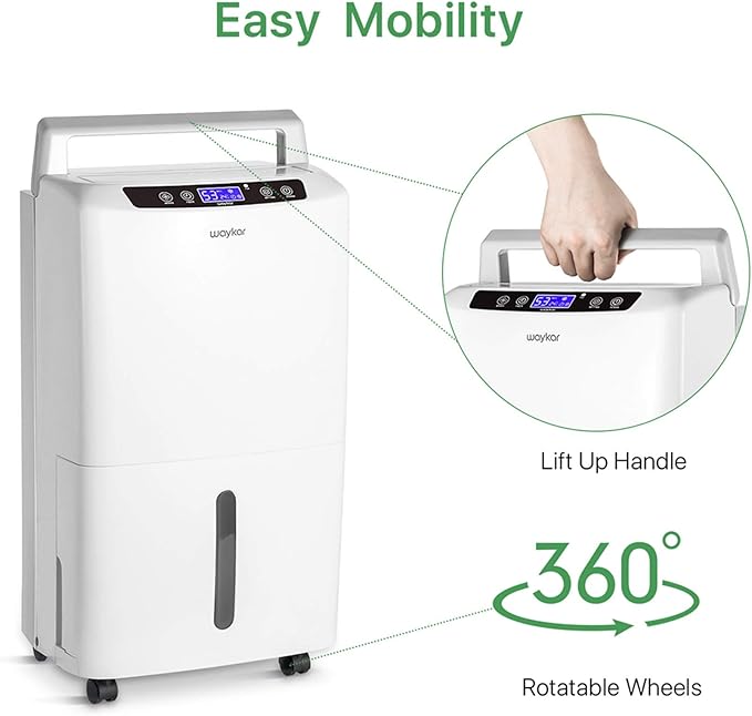 Waykar 2000 Sq. Ft. 2025 Energy Star Dehumidifier for Home and Basements, with Auto or Manual Drainage, 0.66 Gallon Water Tank Capacity