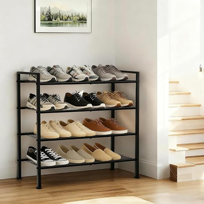 4-Tier Shoe Rack,Metal Simple Shoe Storage Organizer Shelf for Closet,Entryway, Bedroom,Garage (Black, 4 Tier)