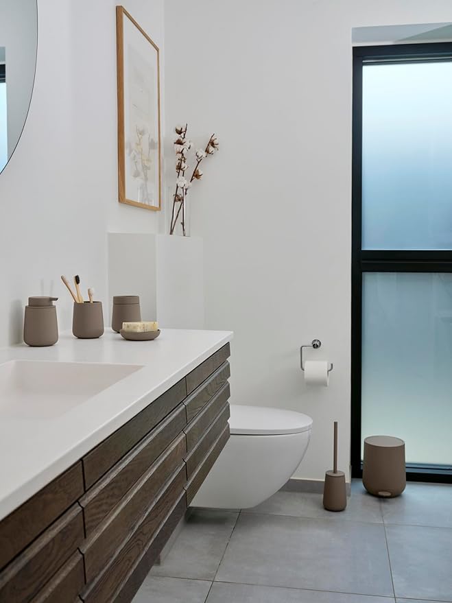 Zone Denmark Nova One Ceramic Toilet Brush | with Brush Holder Soft Touch | Enhance Your Bathroom with a Chic and Practical Duo for Modern Style and Effortless Hygiene - Coating (Taupe)