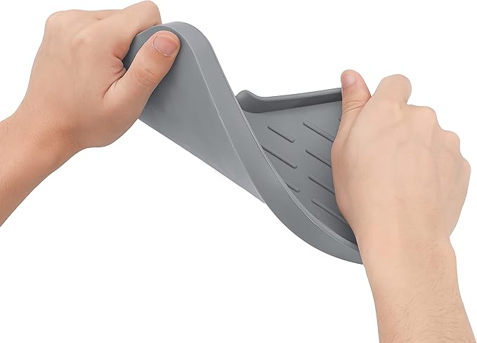 Silicone Bathroom Soap Dishes with Drain Spout-Bathroom and Kitchen Sink Organizer,Sponge Holder,Dish Soap Tray,Perfect for Dispenser,Scrubber,Bottle,Cup on Sink or Counter-Grey 9.6"×5.3"