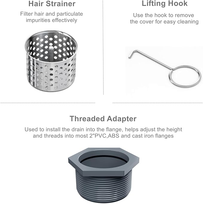 Sharpeye 6 Inch Square Shower Drain with Removable Tile Insert Grate, Brushed 304 Stainless Steel Square Shower Floor Drain, Includes Hair Strainer, CUPC Certified