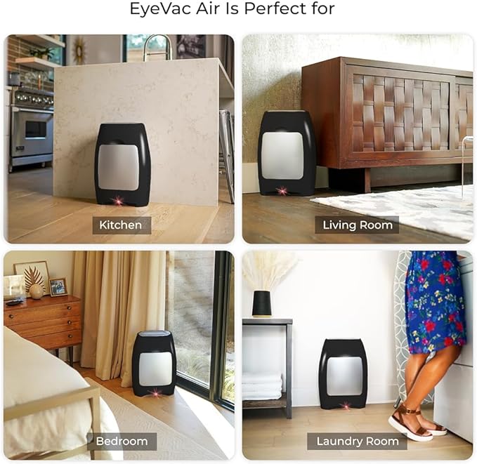 EyeVac Air 2-in-1 HEPA Air Purifier & Touchless Vacuum Automatic Dustpan - Ultra Fast & Powerful - Covers 600 Sq ft - Corded Canister Vacuum, Bagless, Automatic Sensors, 1000 Watt (Black/Black)