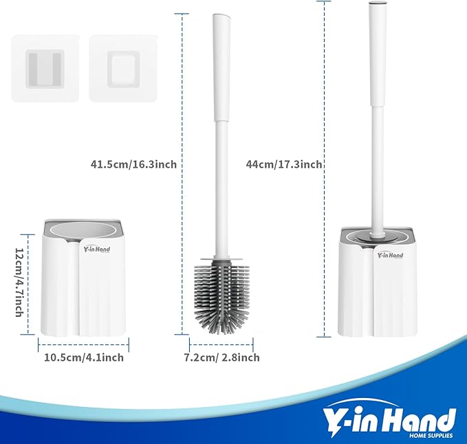 Toilet Brush and Holder Set, Silicone Toilet Bowl Brush, Bathroom Accessories, Durable Toilet Scrubber Bristles, Compact Size for RV, Wall Mountable, Drip-Proof, Deep Cleaning. (White)