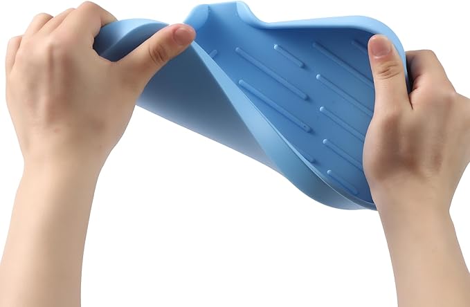 Silicone Bathroom Soap Dishes with Drain Spout-Bathroom and Kitchen Sink Organizer,Sponge Holder,Dish Soap Tray,Perfect for Dispenser,Scrubber,Bottle on Sink or Counter-Light Blue 9.6"×5.3"