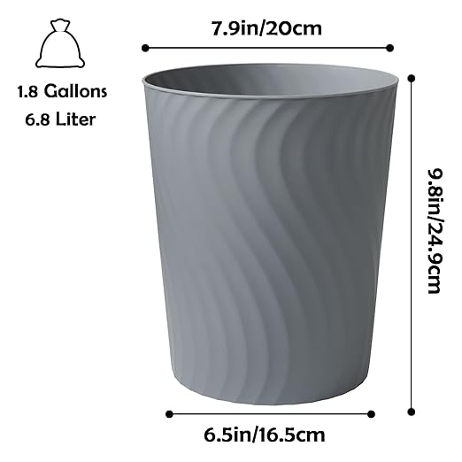 YGJT Small Trash Can, 3 Pack 1.8 Gallons Bathroom Trash Can Waste Basket, Round Garbage Can, Plastic Trash Bin for Kitchen, Dorm, Bedroom, Office, Living Room, Study, Compact Spaces(Grey)