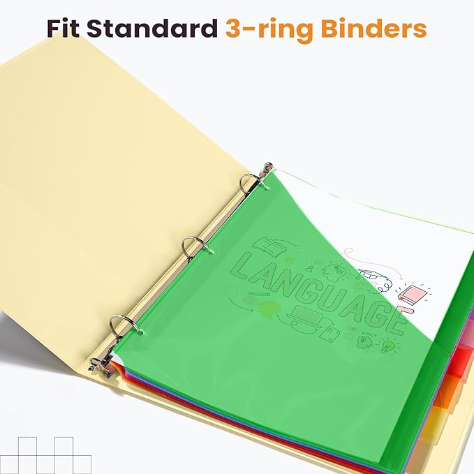 Sooez 16 Count Dividers with Pockets, 8 Tabs Binder Dividers for 3 Ring Binders, Binder Dividers with tabs, Binder Divider with Pockets for US Letter Size, Insertable Big Tabs, Multicolor, 2 Sets