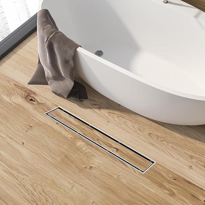 Linear Shower Drain 36 Inch, Shower Drain with 2-in-1 Tile Insert Panel, Brushed AISI 304 Stainless Steel Linear Drain for Fast Drainage, Floor Drain for Bathroom, Kitchen, Garage & More
