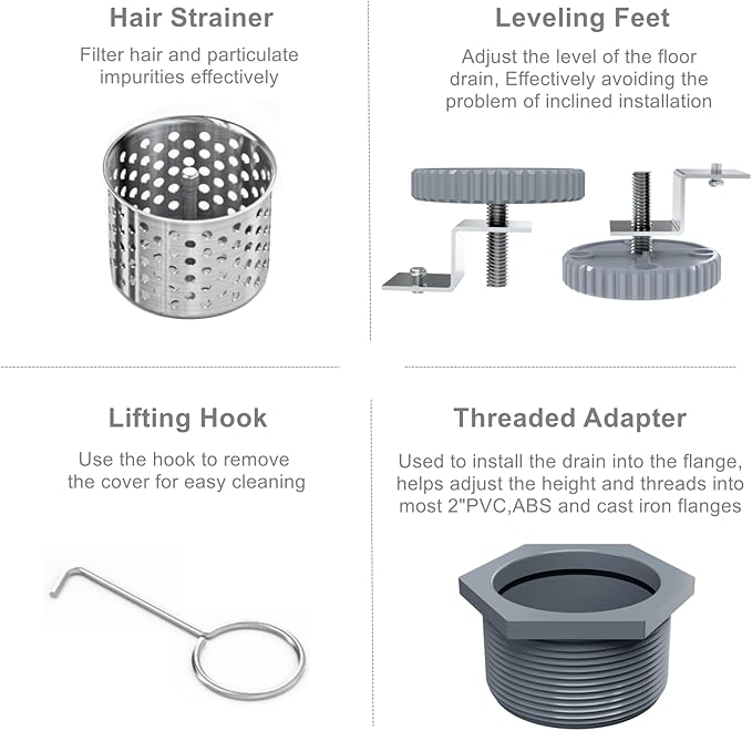 Sharpeye 32 Inch Linear Shower Drain with Tile Insert Grate, Brushed Nickel 304 Stainless Steel Rectangle Shower Floor Drain for Bathroom, CUPC Certified, with Hair Strainer, Leveling Feet