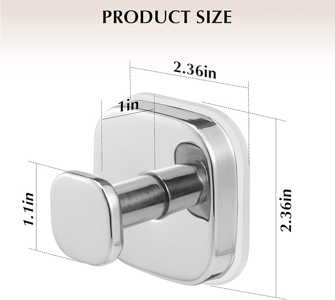 Suction Cup Hooks for Shower - Reusable No-Drill Mounting - Hooks for Towels, Robes & Loofah on Metal, Glass, Mirrors, Tile & Smooth Non-Porous Surfaces (2, Chrome Polished)