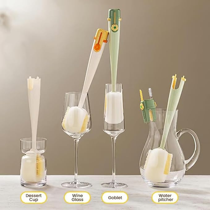 XngQuJoy 5-in-1 Bottle Cleaning Brush Set, Multifunctional Portable Brush Kit for Water Bottles, Travel Mugs, Cups, Kitchen Use, Wood Handle, 4.8 x 2.1 x 1.6 Inches (Yellow*2pcs)