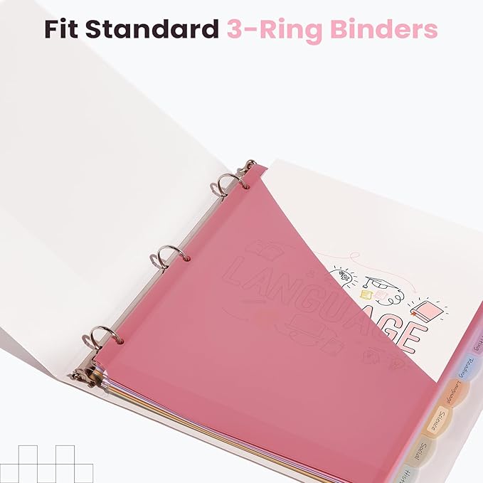 Sooez 16 Count Dividers with 2 Pockets, 8 Tabs Binder Dividers for 3 Ring Binders, Binder Dividers with tabs, Binder Divider with Pockets for US Letter Size, Insertable Big Tabs, Pastels, 2 Sets