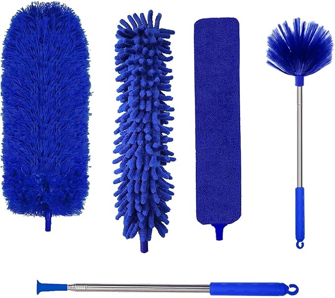 Dusters for Cleaning,Microfiber Feather Duster 5-in-1 Kit, Duster with Extension Pole 100 Inches, Cobweb Duster, Microfiber Dusters for High Ceilings and Fans, Blinds and Cars