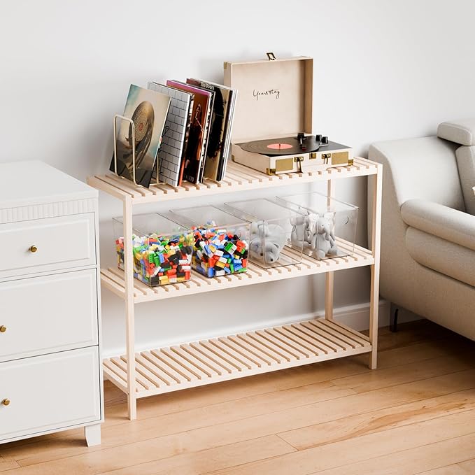 Yieach 4 Pack Stackable Clear Organizer Bins With Lids & Handle,11.1″ Deep Plastic Hall Closet Storage Bins for Pantry,Refrigerator and Cabinets,Acrylic Container for Organizing Toy,Snacks Organizer