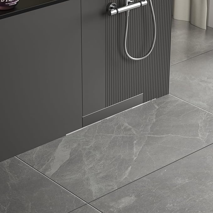 Linear Wall Drain 18’’, 304 Stainless Steel Side Drain w/Tiled Grate & Hair Strainer, Brushed Tiled Shower Drain for Bathroom, CUPC Certified