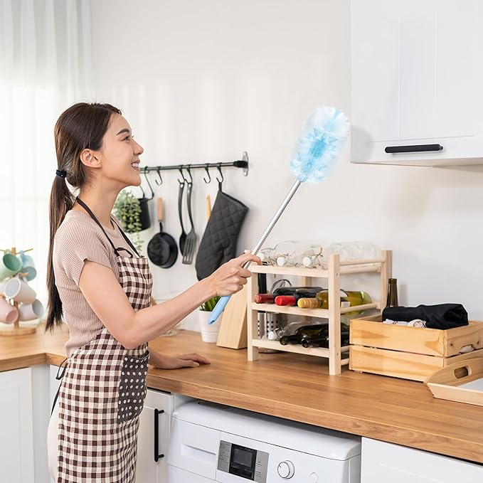 Vesici 50 Pcs Duster Refills Compatible with Swiffer Dusters Bulk Disposable Replacement Thickened with 1 Handle Heavy Duty for Cleaning, Office (Blue)