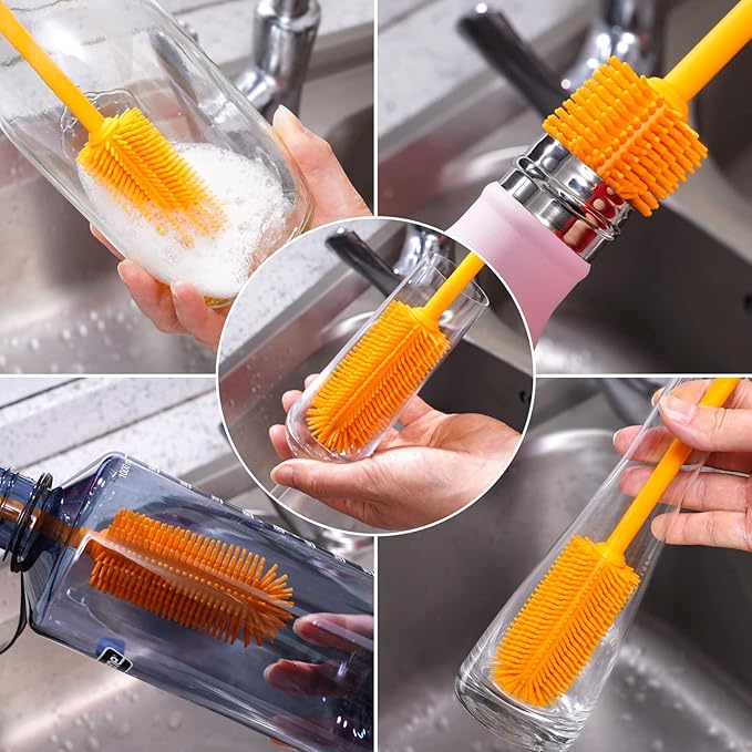 Silicone Bottle Brush, Water Bottle Cleaner Brush with Long Handle, Perfect for Cleaning Narrow Neck Containers, Vacuum Sports Bottle, Tumblers, Flask, Glassware (1 Pack, Teal)