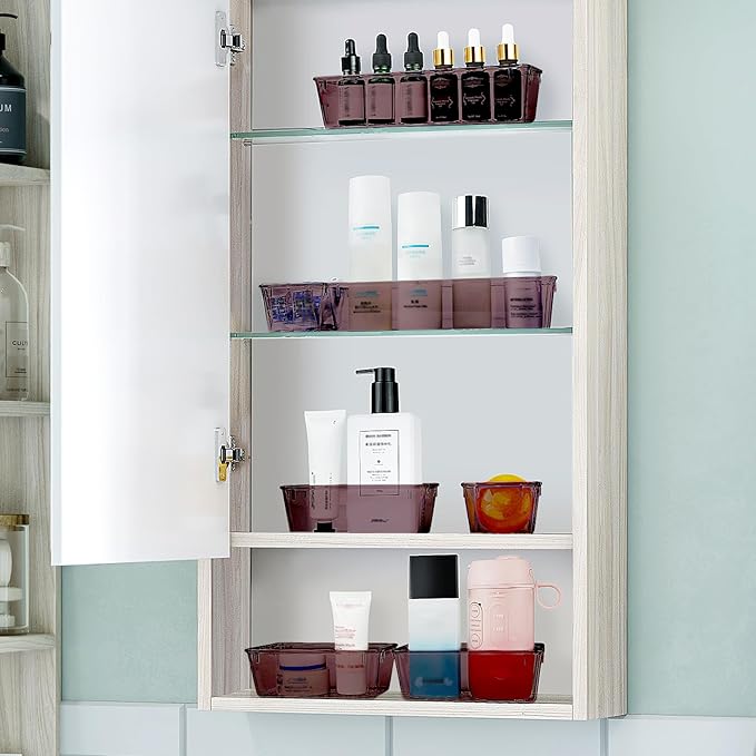 WOWBOX 25 PCS Plastic Drawer Organizer Set, 4 Sizes Desk Drawer Divider Organizers and Storage Bins for Makeup, Jewelry, Gadgets for Kitchen, Bedroom, Bathroom, Office, Clear Brown