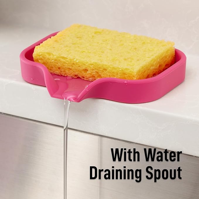 Zulay Kitchen Small Silicone Sponge Holder (4.9x3.3”) – Space-Saving Sink Organizer Tray for Sponge, Soap, Brush & More – Compact Non-Slip Dish for Kitchen & Bathroom (Honeysuckle)