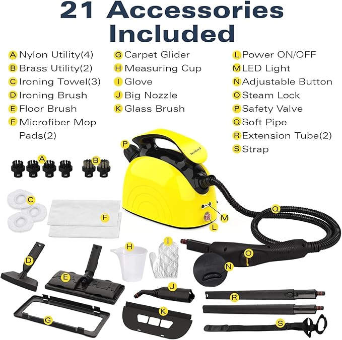 Steam Cleaner for home, 248°F Powerful Multipurpose Steam Mop for Home Use, 38Oz Capacity, Heavy Duty Steamer for Carpets, Handheld Steamers, Floors, Cars, Tiles, Crack Cleaning(Yellow)