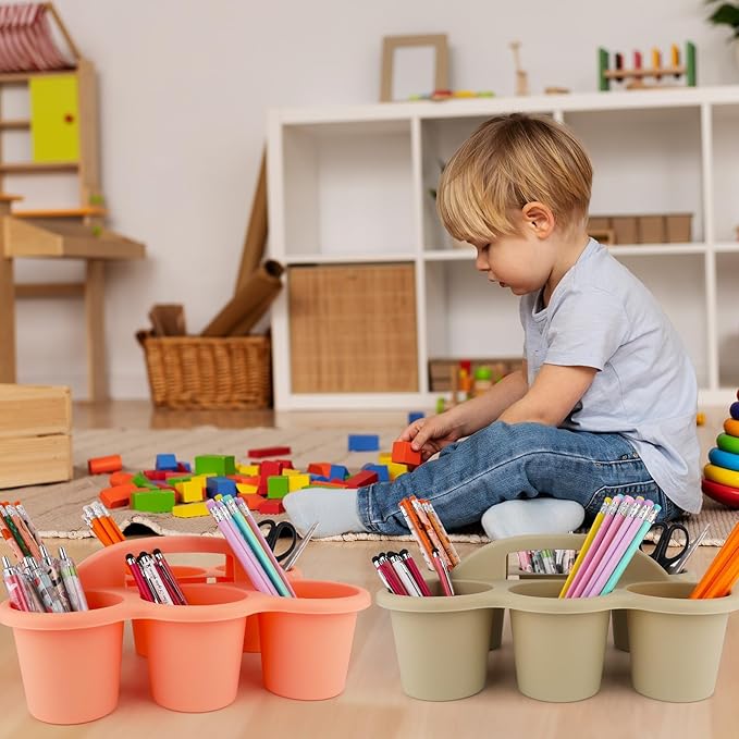 6 Pack Classroom Caddy with Handle 6 Compartments Table Caddies for Classroom Plastic Drink Cup Caddy Holder Portable Storage Caddies for Art School Office Organization