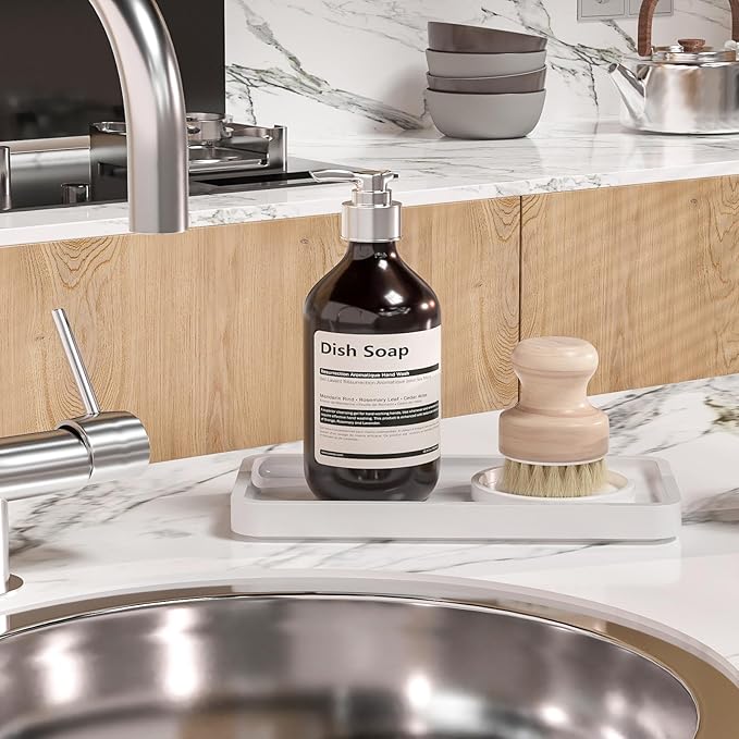 Weenson Small Bathroom Vanity Tray for Countertop Makeup Perfume Jewelry Decor Candle Keys, Bamboo Kitchen Tray for Soap Dispenser Spice, Small White Toilet Tray for Sink7.9 L x 4" W x 0.79" H