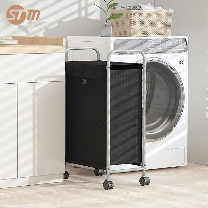 STORAGE MANIAC Rolling Laundry Hamper, Laundry Basket with Lockable Wheels, Clothes Sorter Cart, Small Clothes Separator Hamper for Closet, Bathroom, Laundrys Room, 1 Section Black