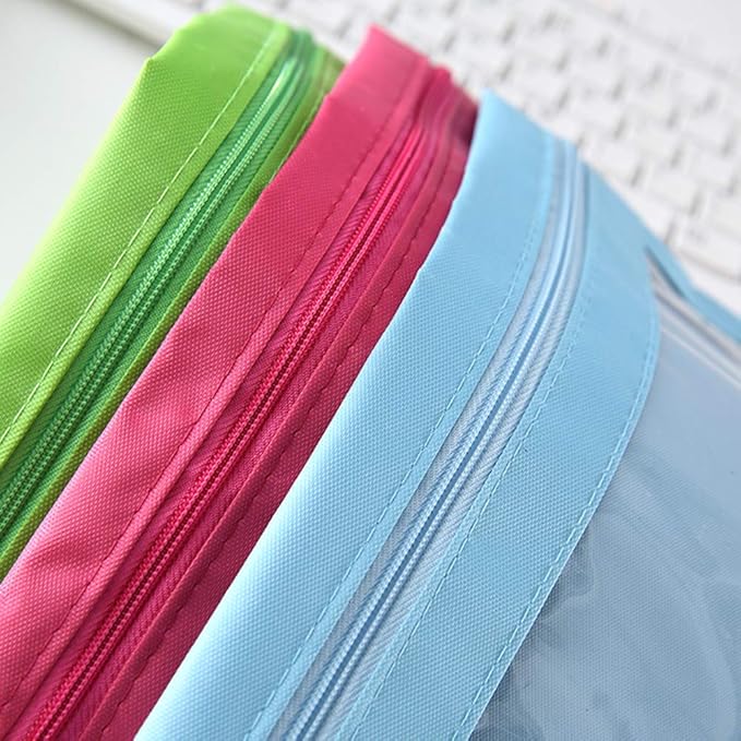 Zippered Pen Pencil Binder Pouch 3 Rings with Clear Window for School Classroom Organizers 8 Pcs (Light Blue)