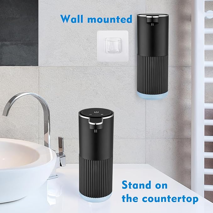 2 Pack Automatic Soap Dispenser Touchless, Rechargeable Foaming Hand Soap Dispenser, 4-Level Adjustable Foam for Bathroom Countertop, Electric(Black)