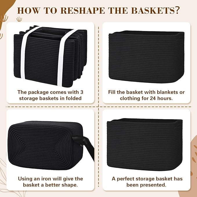 Woven Storage Baskets, Baskets for Organizing, 3 Pack Woven Basket for Storage, Decorative Storage Bins Baskets for Shelves, Towel, Toy, Book, Closet, Baby 14.96"×9.8"×8.85"