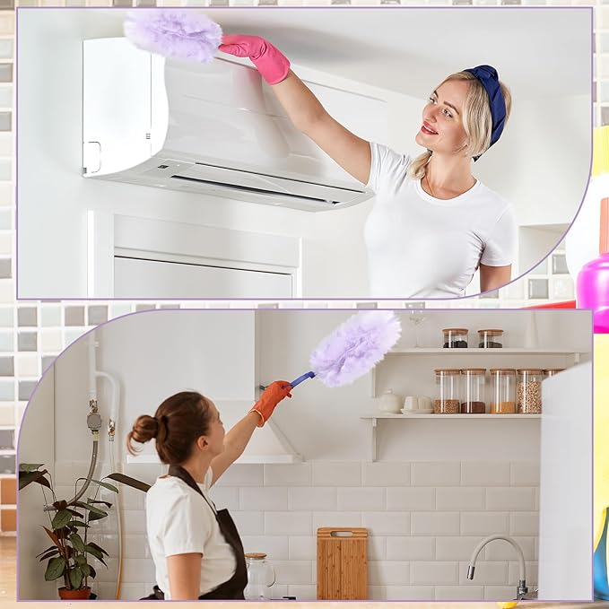 Vesici 100 Pcs Duster Refills Compatible with Swiffer Dusters Bulk Disposable Replacement Thickened with 1 Handle Heavy Duty for Cleaning, Office (Purple)