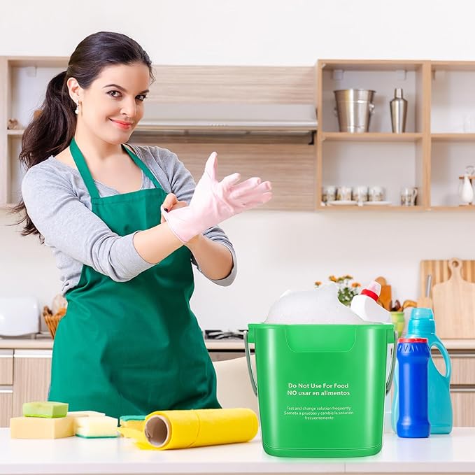 Lallisa 12 Pcs 3 Quart Cleaning Bucket Small Sanitizing Square Bucket Detergent Pail for Home Office Commercial Restaurant Kitchen Bathroom School (Green)