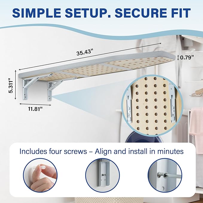 Wall Mounted Ironing Board - Fold Out Ironing Board Wall Mount with Removable Cover - Foldable Compact - Foldable - for Laundry Rooms, Bedrooms, Cabinet