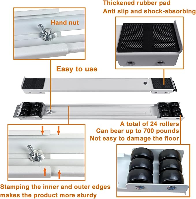 Appliance Rollers Heavy Duty,Max 32in,Second Generation Extendable Appliance Rollers Mobile Washing Machine Base Easily Move Washing Machines, Dryers, Refrigerators, Furniture (White)