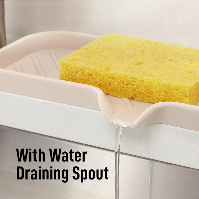 Zulay Kitchen Large Silicone Sponge Holder (12x4) – Flexible Sink Organizer Tray for Kitchen & Bathroom – Multipurpose Soap Dish for Sponges, Makeup, Trinkets & More (Ivory)