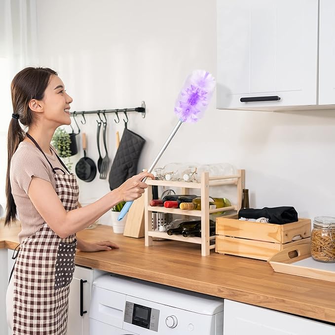 Vesici 50 Pcs Duster Refills Compatible with Swiffer Dusters Bulk Disposable Replacement Thickened with 1 Handle Heavy Duty for Cleaning, Office (Yellow,Blue,Orange,Purple)