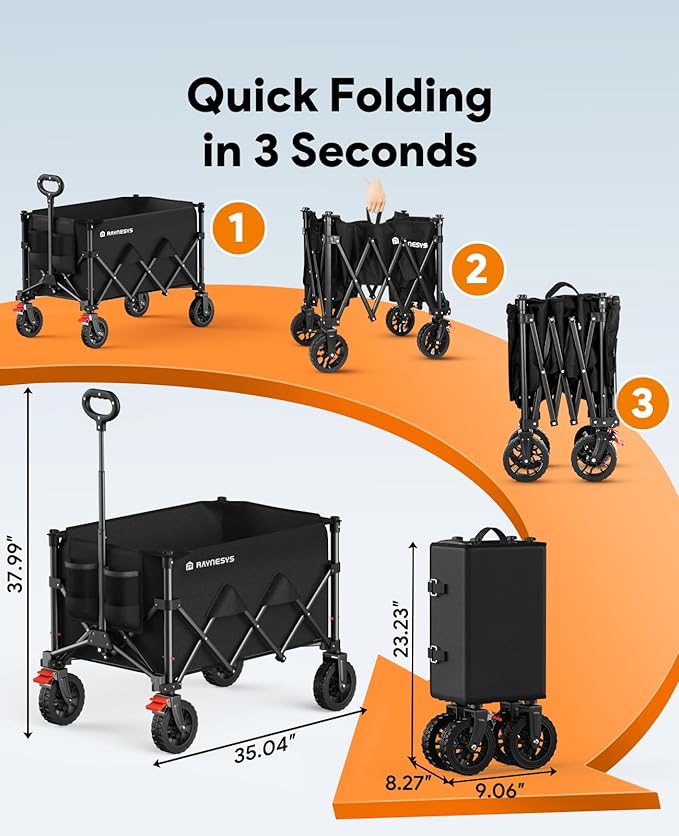 Wagons Carts Foldable, Collapsible Foldable Wagon 330lbs Capacity, Large Capacity Wagon Cart with All-Terrain Wheels,Heavy Duty Utility Wagon Cart with Brakes for Camping Shopping Sports