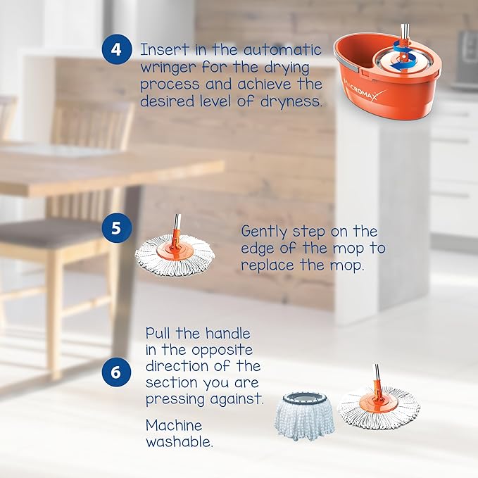 Macromax Faster Spin Mop and Bucket Set with – 360° Rotating Microfiber Mop with Smart Drying System – Adjustable Dampness – Ergonomic Handle – Multi-Surface Floor Cleaning Tool