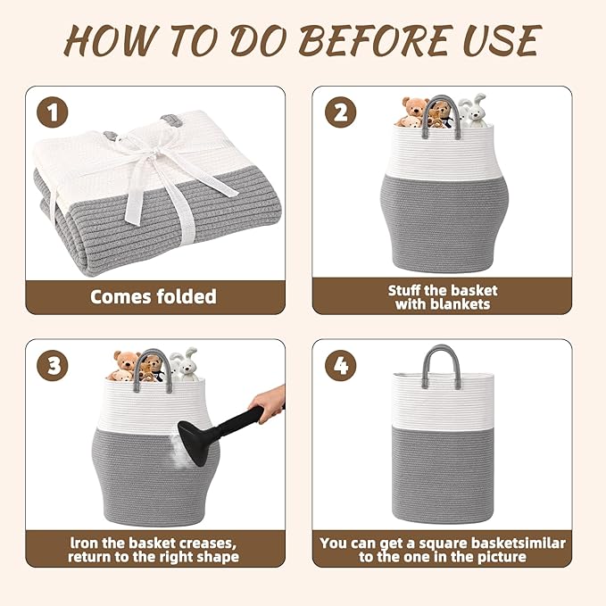 Woven Laundry Basket for Clothes, 50L Large Rectangle Laundry Hampers with Beads Tassel, Nursery Storage Basket for Toys, Tall Dirty Clothes Hamper for Bedroom Aesthetic, Laundry Room Organization