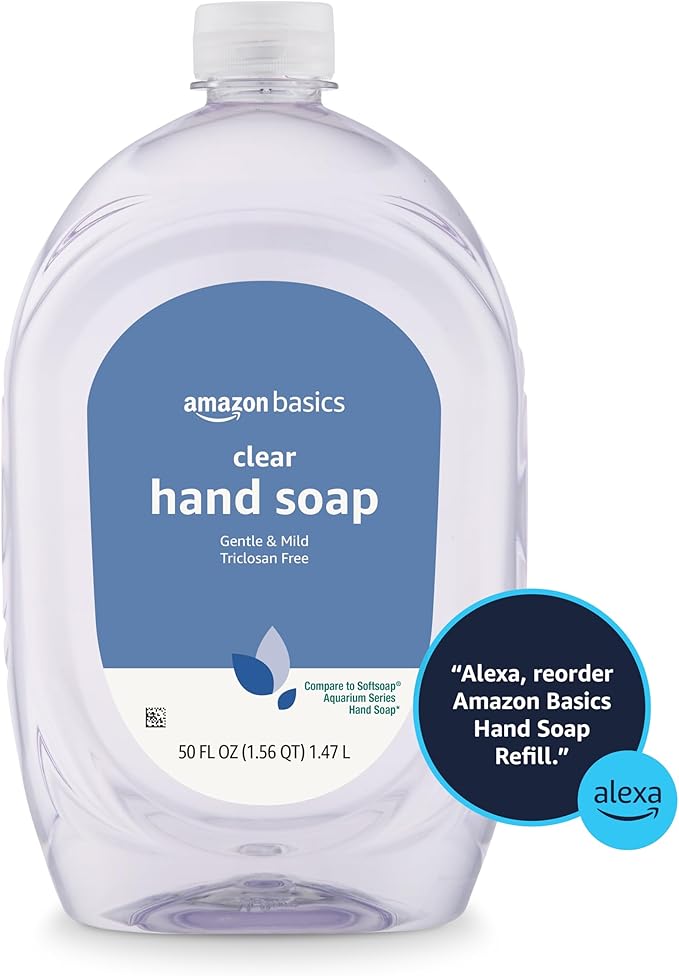 Amazon Basics Gentle & Mild Clear Liquid Hand Soap Refill, Triclosan-Free, 50 Fl Oz (Pack of 2) (Previously Solimo)