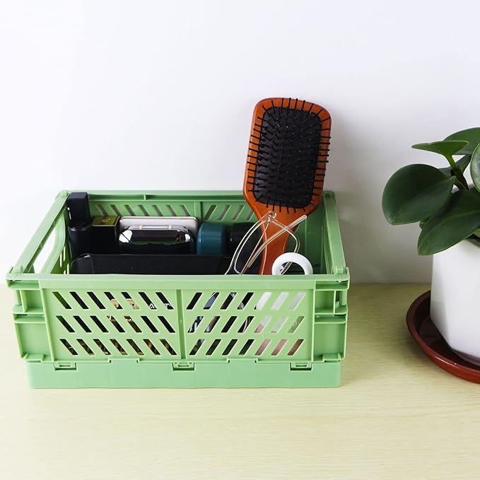 Tixill 2-Pack Mini Foldable Plastic Baskets for Organizing and Storage, Collapsible Storage Crate for Home Kitchen Bedroom Bathroom Office (9.8x6.5x3.8, Green)