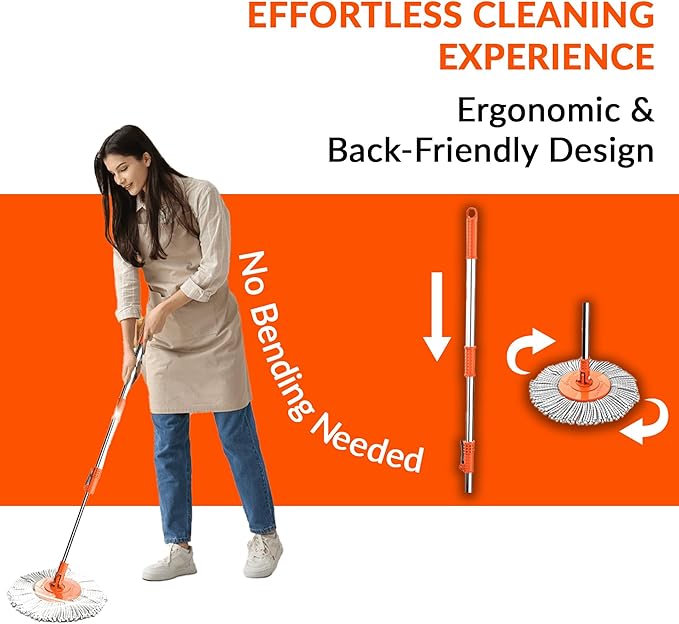 Macromax Faster Spin Mop and Bucket Set with 2 Refill– 360° Rotating Microfiber Mop with Smart Drying System – Adjustable Dampness – Ergonomic Handle – Multi-Surface Floor Cleaning Tool