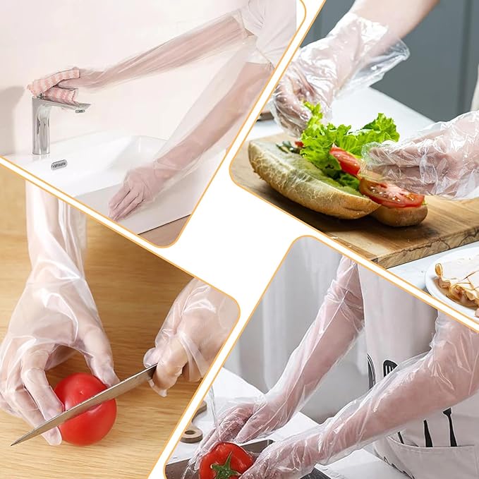 20Pcs Long Disposable Cleaning Gloves 23.6 inches Waterproof Large Long Sleeved Gloves & 50pcs 9.6inches Lightweight Cleaning Gloves for Household Cooking, Dishwashing, Hair Dyeing