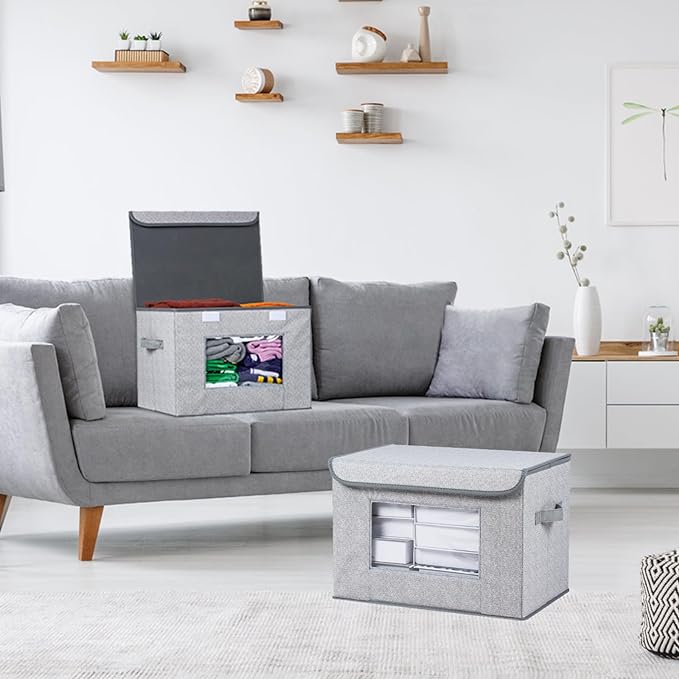 Univivi Larger Fabric Collapsible Storage Bins, Foldable Storage Boxes with Lids, Storage Cube Organizer Basket for Home, Closet, Bedroom(Gray, 17“ x 12” x 12")